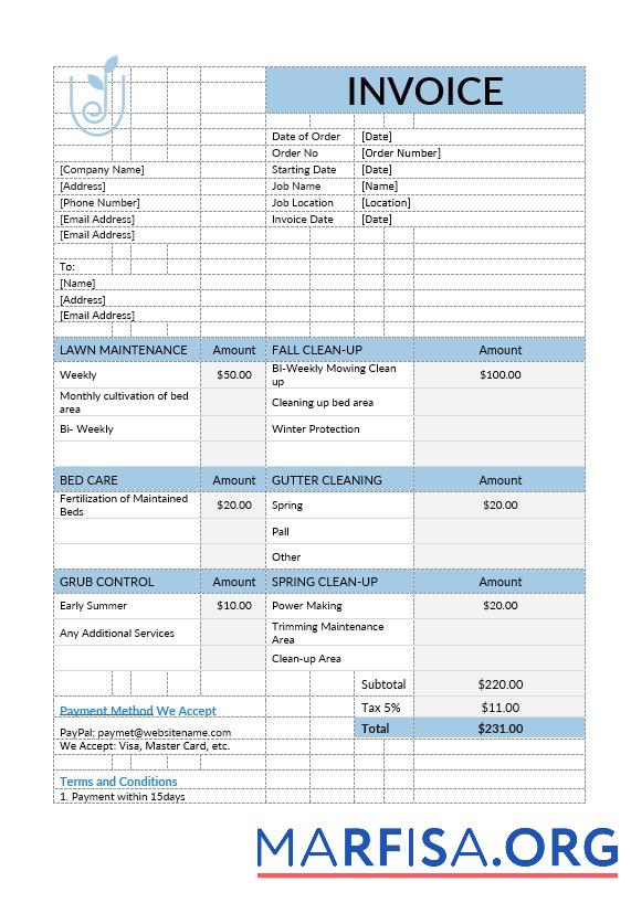 Realistic Lawn Care Invoice Template